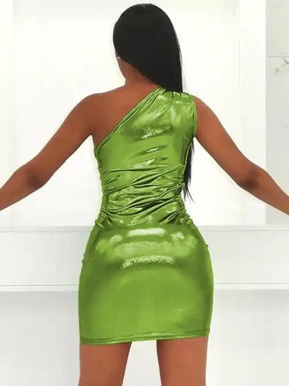 New Sexy Slim Solid Color Slant Shoulder Sleeveless Hip Dress | AE&GStor