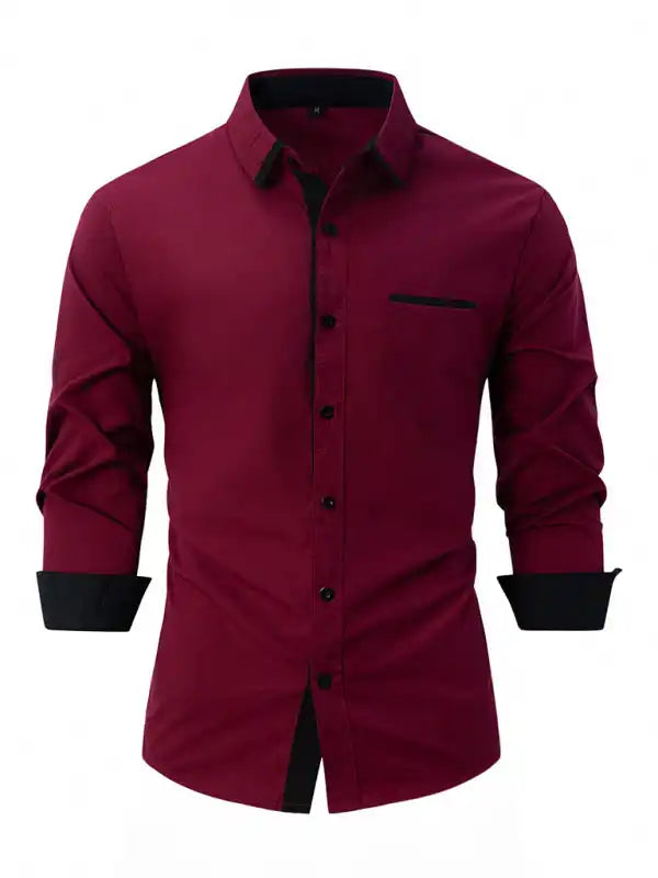 Men’s Color Block Business Slim Casual Shirt Long Sleeve Shirt | AE&GStor