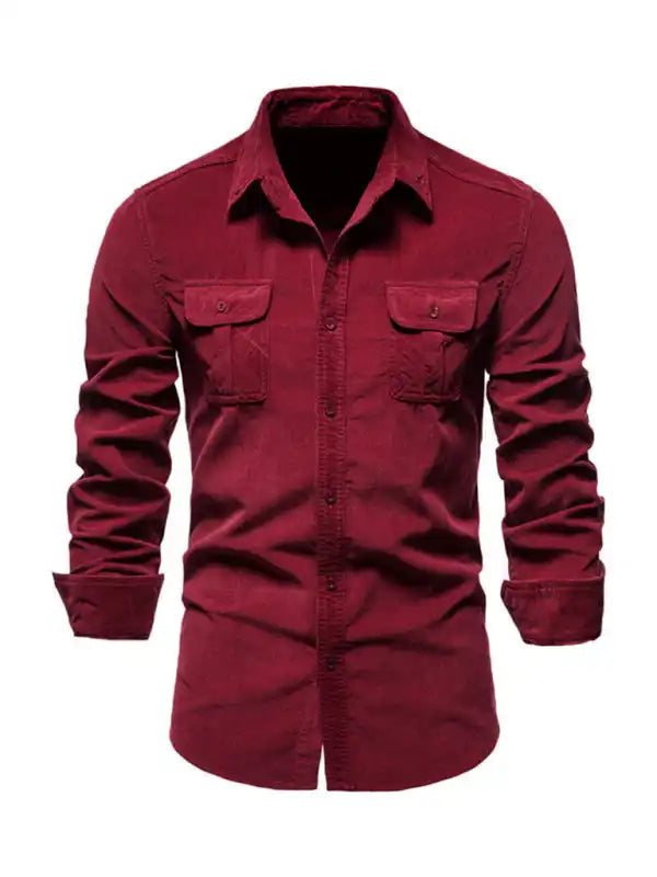 Men’s corduroy slim-fit casual long-sleeve shirt | AE&GStor