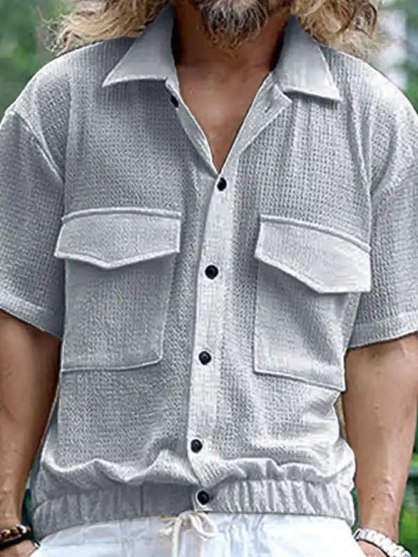 Men’s new cardigan front pocket casual short-sleeved shirt | AE&GStor