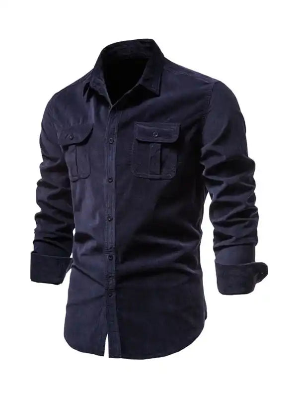 Men’s corduroy slim-fit casual long-sleeve shirt | AE&GStor