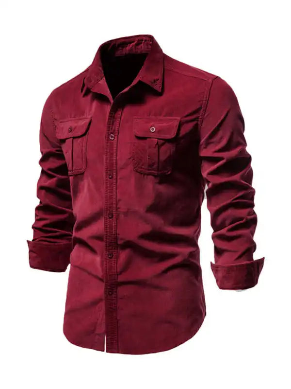 Men’s corduroy slim-fit casual long-sleeve shirt | AE&GStor