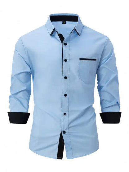 Men’s Color Block Business Slim Casual Shirt Long Sleeve Shirt | AE&GStor