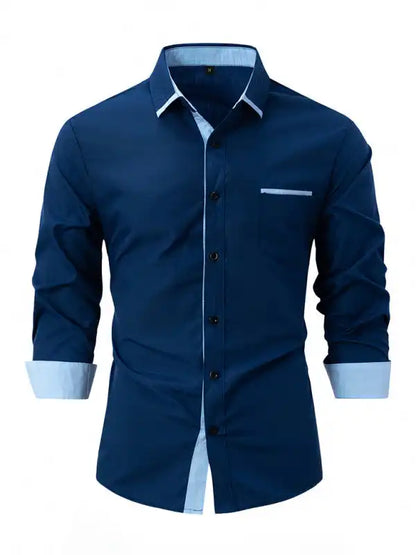 Men’s Color Block Business Slim Casual Shirt Long Sleeve Shirt | AE&GStor