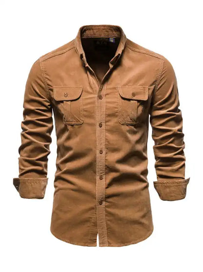 Men’s corduroy slim-fit casual long-sleeve shirt | AE&GStor