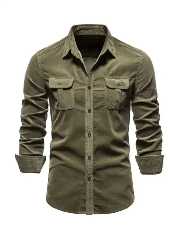 Men’s corduroy slim-fit casual long-sleeve shirt | AE&GStor