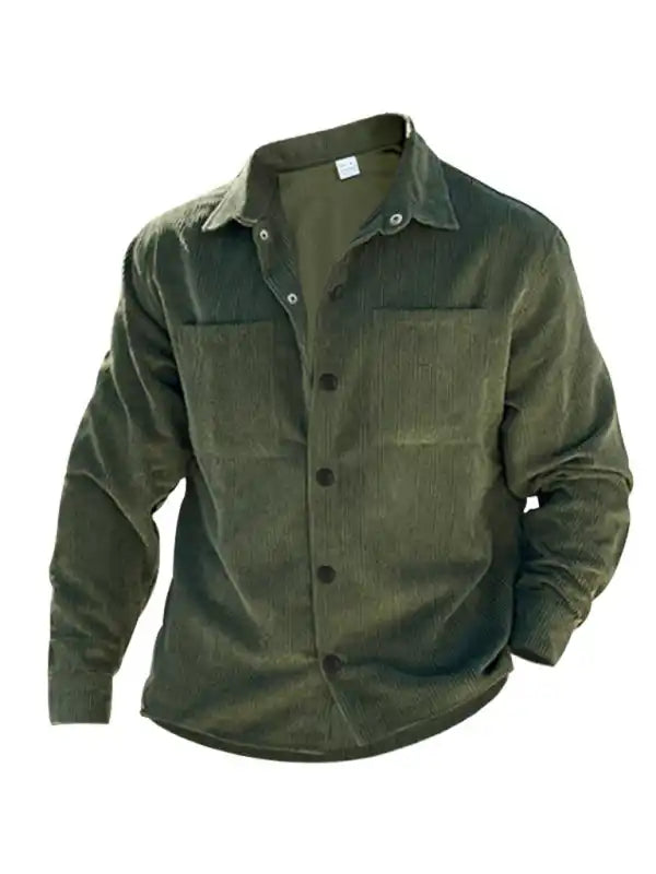 Men’s new casual multi-pocket solid color corduroy button-down shirt | AE&GStor