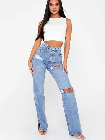 Shop Discounted Trousers Ripped Flared Jeans - AE&GStor