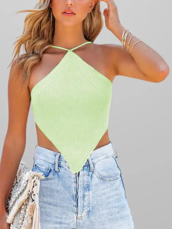 New fashionable and sexy solid color knitted vest backless strappy top | AE&GStor