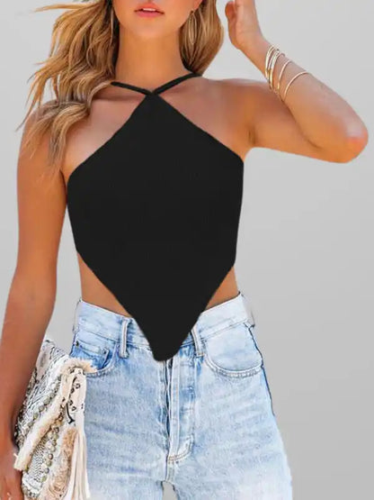 New fashionable and sexy solid color knitted vest backless strappy top | AE&GStor