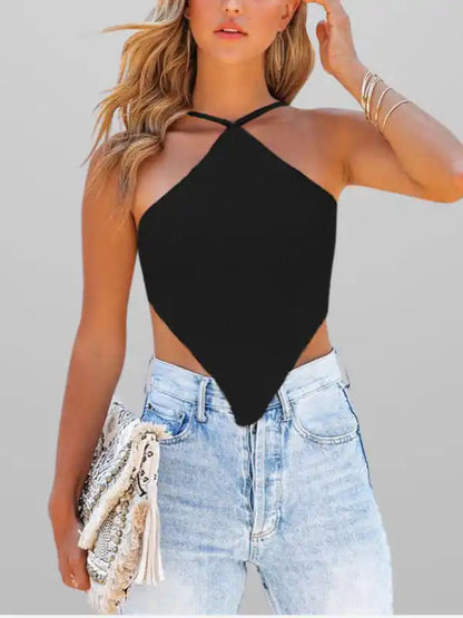 New fashionable and sexy solid color knitted vest backless strappy top | AE&GStor