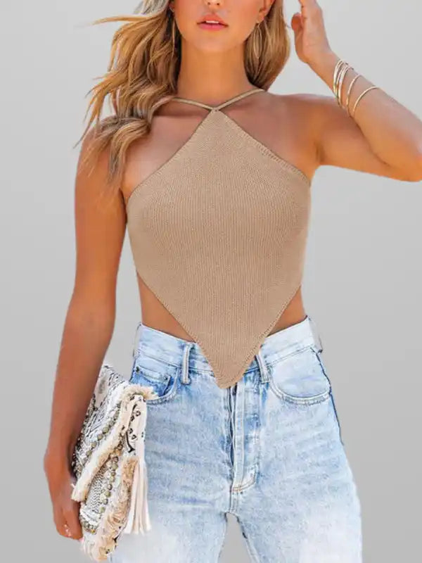 New fashionable and sexy solid color knitted vest backless strappy top | AE&GStor