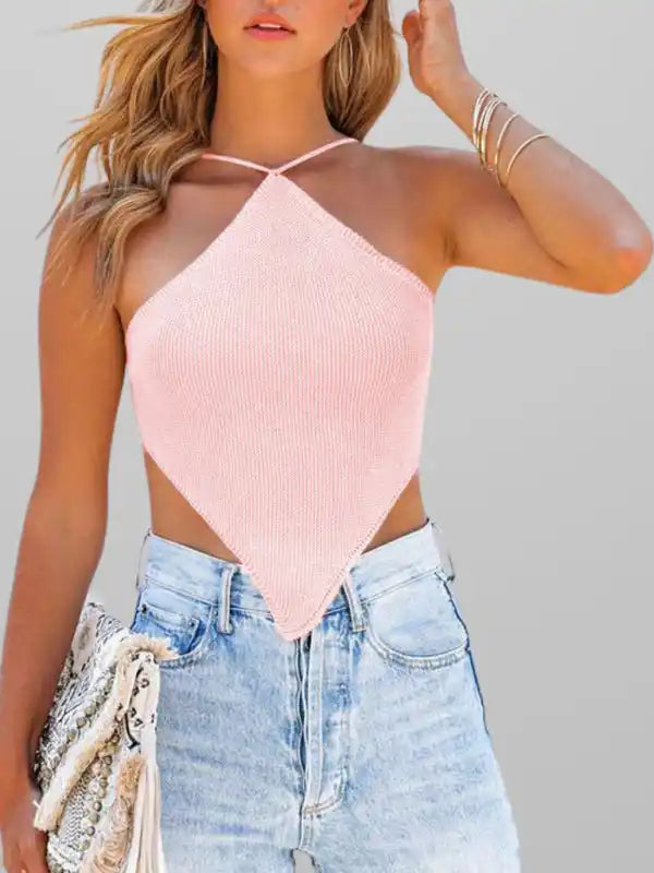 New fashionable and sexy solid color knitted vest backless strappy top | AE&GStor