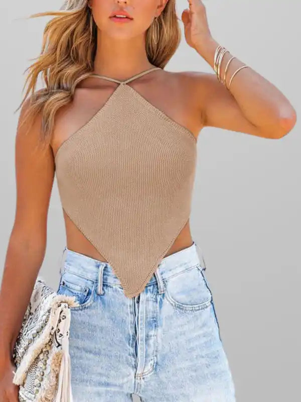 New fashionable and sexy solid color knitted vest backless strappy top | AE&GStor