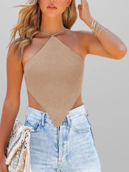 New fashionable and sexy solid color knitted vest backless strappy top | AE&GStor